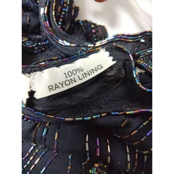 Vintage St. Honore 1920s-Inspired 100% Silk Black Beaded Flapper Dress Medium - Picture 7 of 9